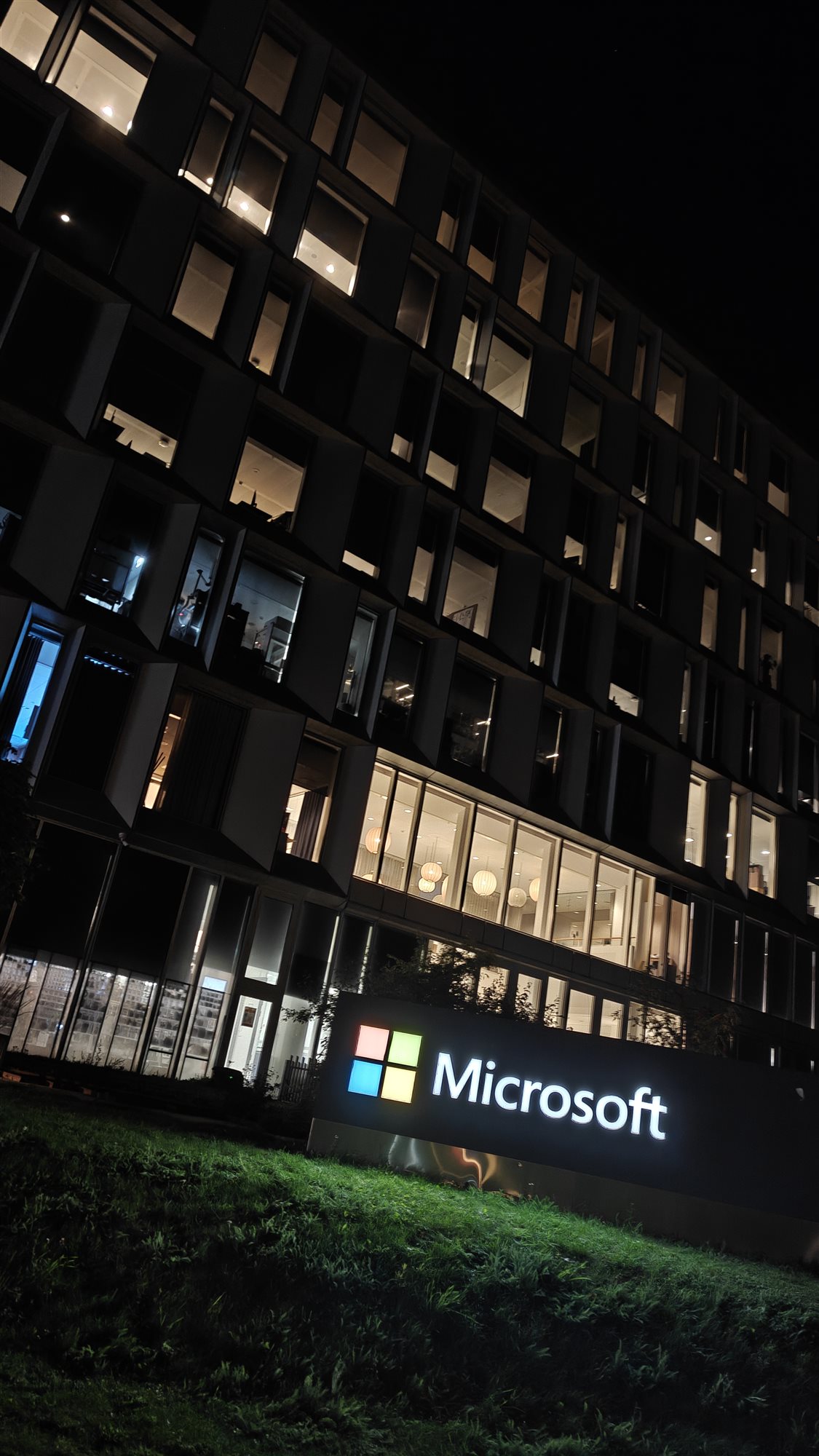 The Microsoft office in Copenhagen at night